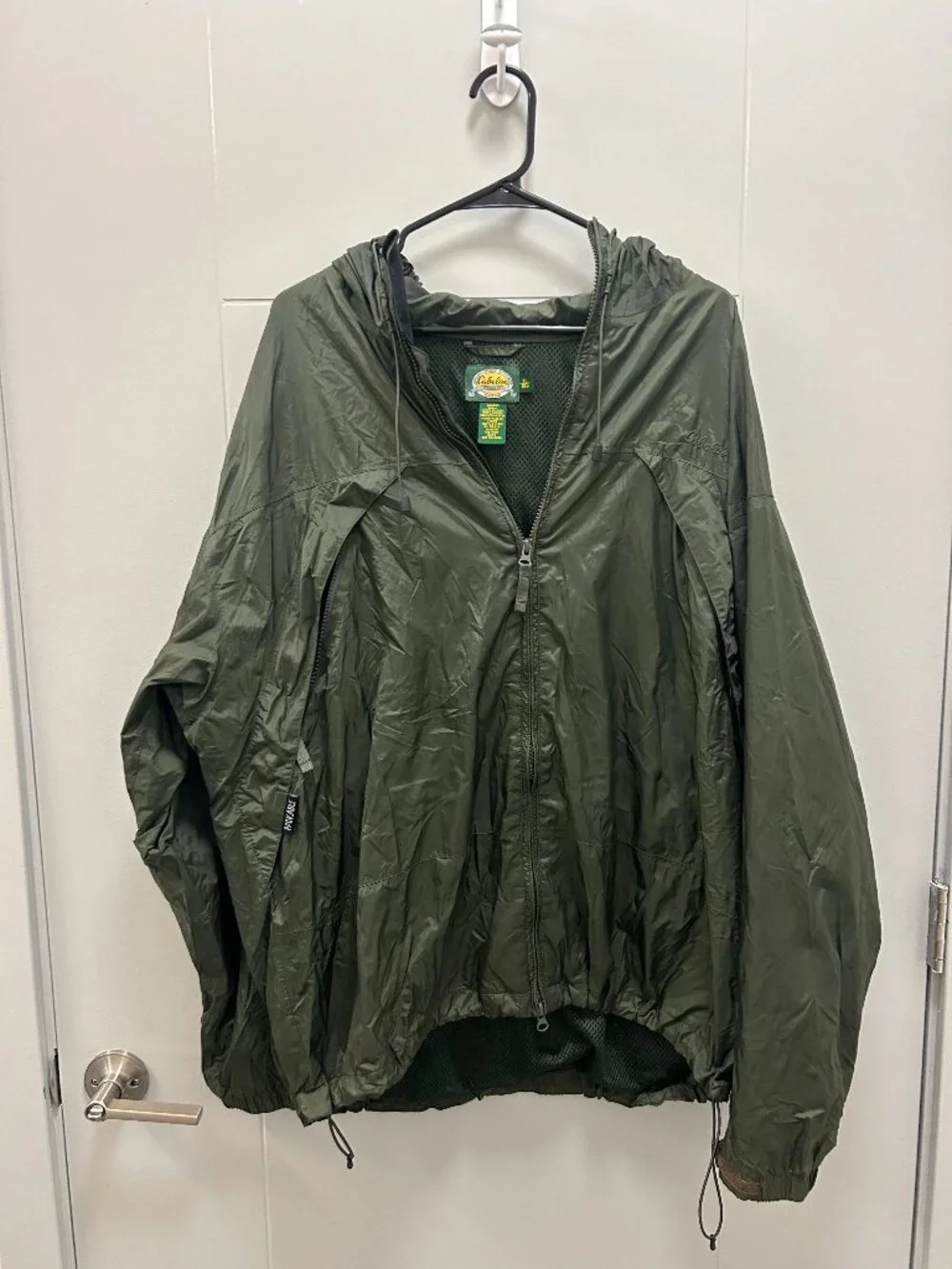 Cabela's Rain Jacket Green Windbreaker XL Regular Hooded Lightweight Packable